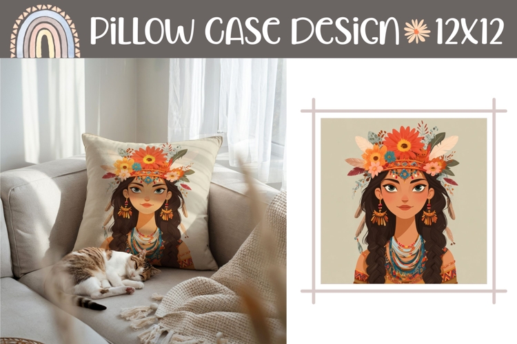 Ethnic Pillow Design, Cartoon Girl Pillow Sublimation