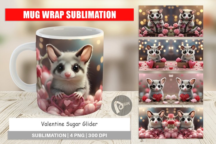 Mug sublimation design Valentine Sugar Glider