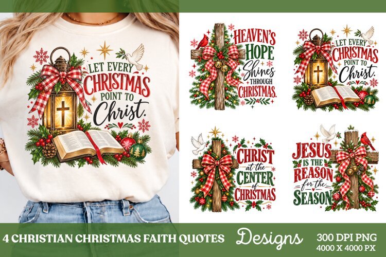 4 Christian Christmas Shirt Designs, 4 Nativity Faith Quote example image 1