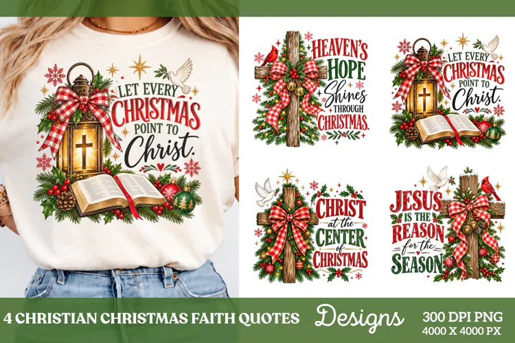 4 Christian Christmas Shirt Designs, 4 Nativity Faith Quote