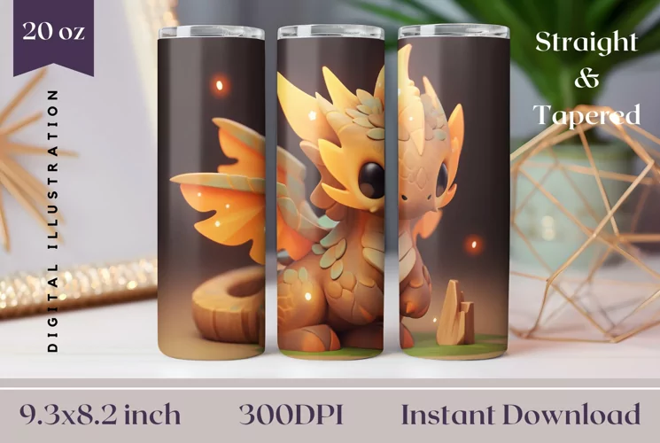 3D Dragon Tumbler Wrap, Wooden Dragon Sublimation Design