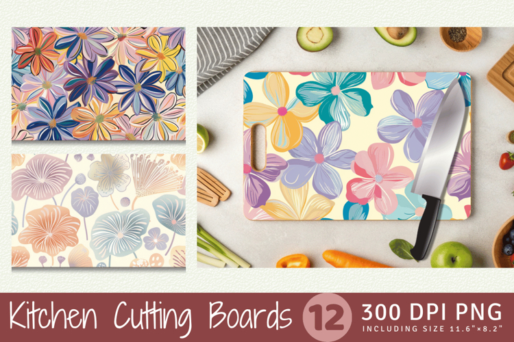 Funky Pastel Flowers Cutting Boards sublimation Design