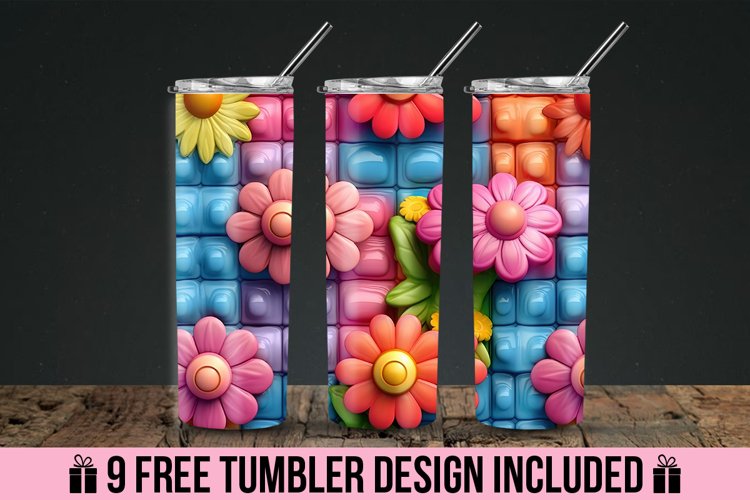 3d Colorful Flowers Tumbler Wrap Design example image 1