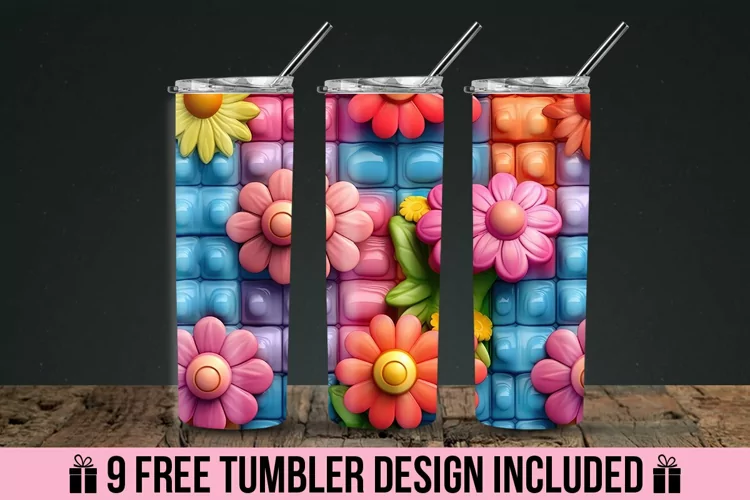3d Colorful Flowers Tumbler Wrap Design