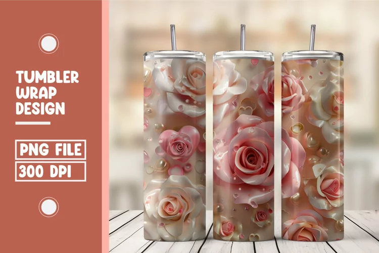 Heart Flower Tumbler Wrap Design