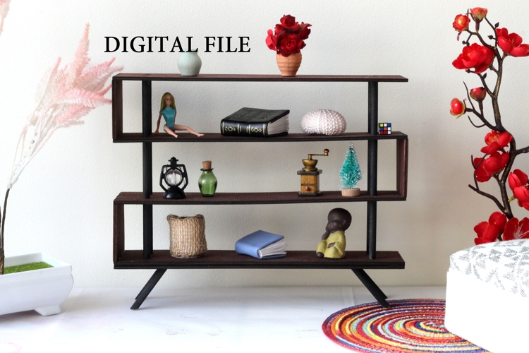 Miniature industrial modern bookcase digital file kit, doll