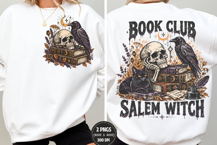 Book Club Salem Witch Front Back PNG, Gothic Reader Chest Ba example image 1