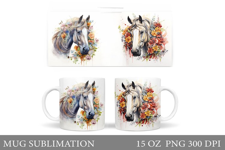 Horse Mug Wrap Design. Horse Flowers Mug Wrap Sublimation