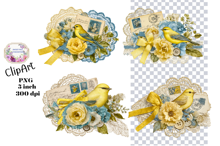 Bird, Cluster, Ephemera, PNG, Junk Journal, clipart