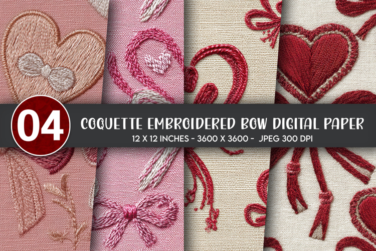 Coquette Embroidered Bow Digital Paper