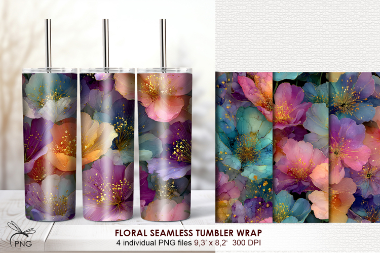 Floral seamless tumbler wrap - 4 Variations