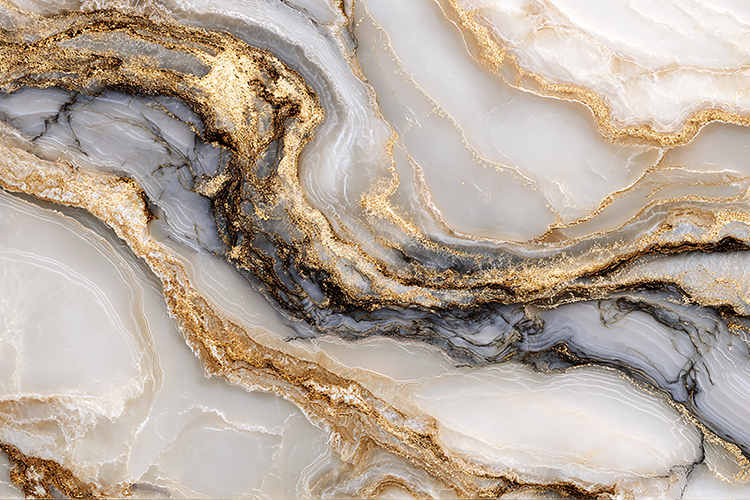 Marble surface with gold and gray veins