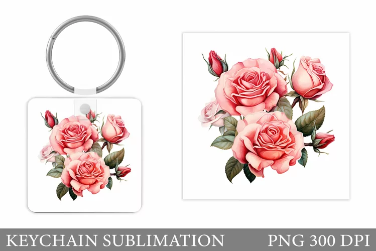 Roses Keychain Design. Flowers Square Keychain Sublimation