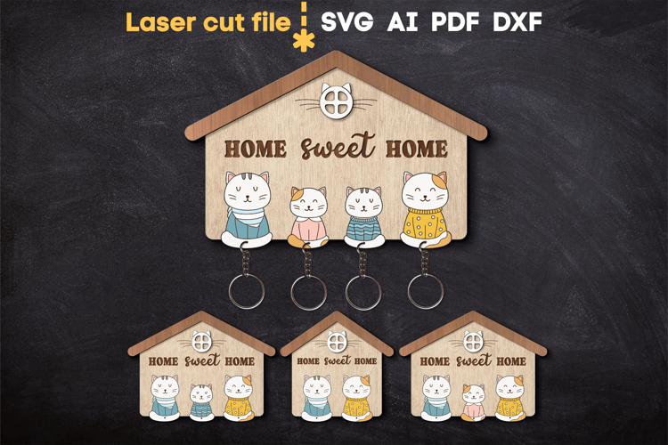 Cats Keyholder Bundle SVG laser cut files for Glowforge