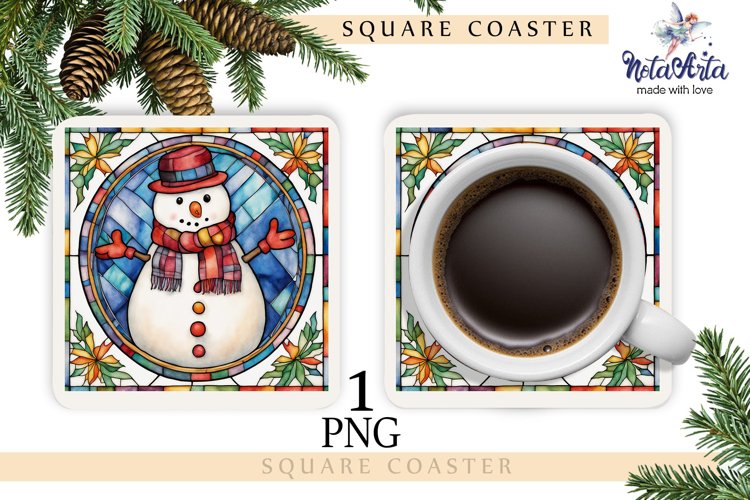 STAINED GLASS SNOWMAN Coasters example image 1