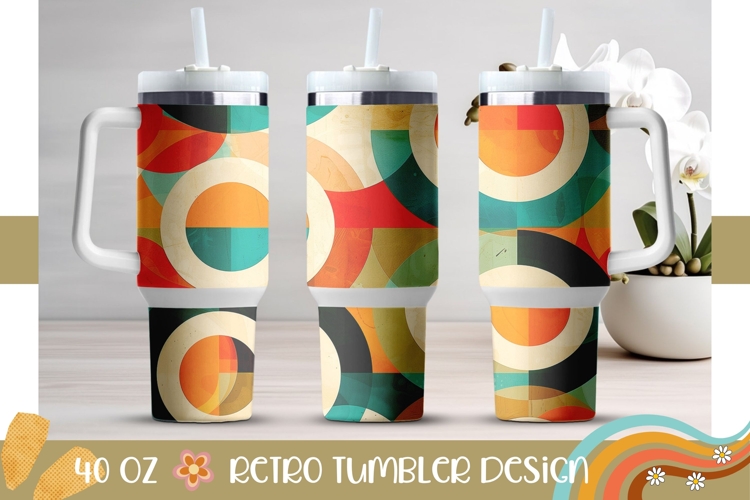 Retro Tumbler Wrap, Retro Circles 40 Oz Tumbler Wrap Design