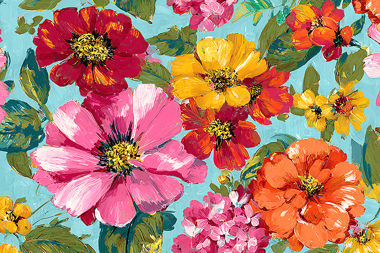 Vibrant Hand Painted Floral Pattern Background Art example image 1