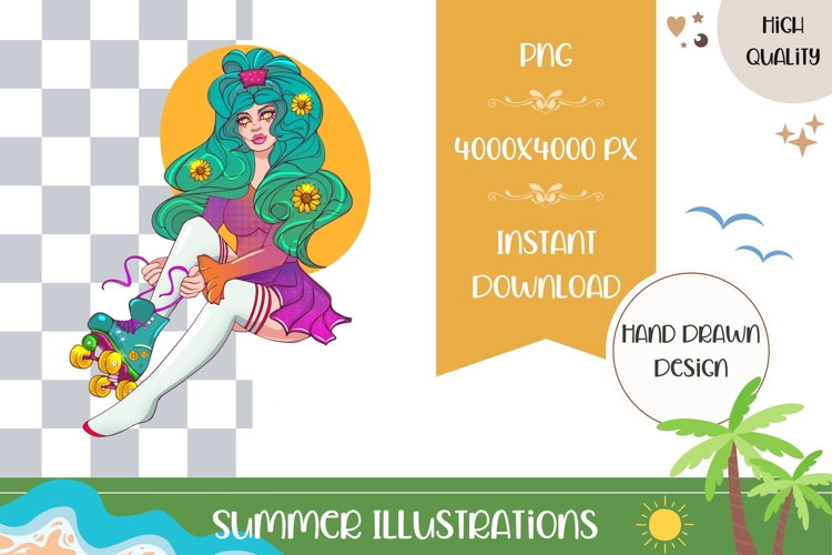 Hand Drawn Summer Girl Illustration, Cartoon Summer Girl PNG