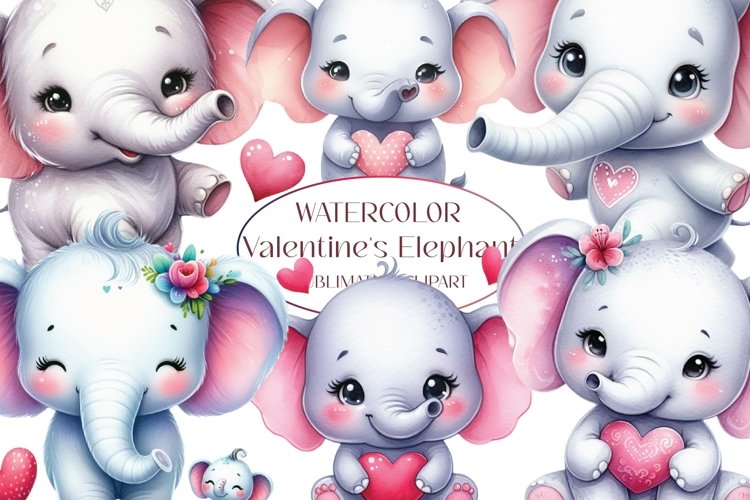 Watercolour valentines Elephant Clipart