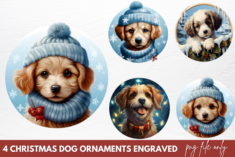 Christmas Dog Ornaments Engraved Clipart PNG