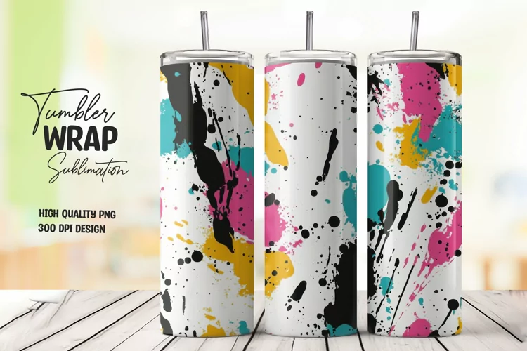 Colorful abstract splashes tumbler wrap sublimation design