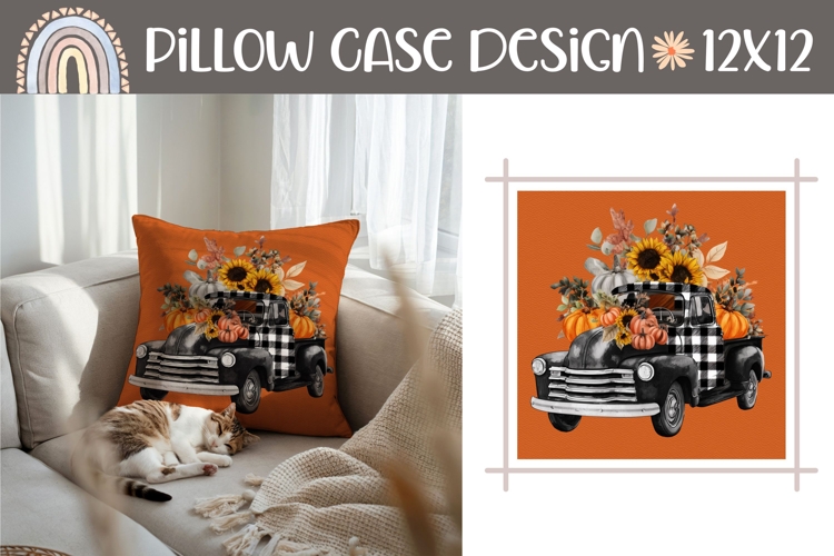 Fall Truck Pillow Sublimation, Sunflowers Pillow Template