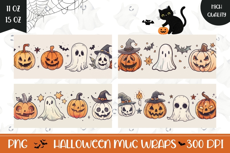 Cartoon Halloween Pumpkins Mug PNG, Funny Ghosts Mug