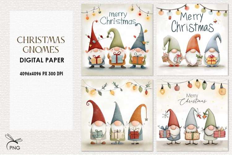 Cute christmas gnomes digital paper, background clipart