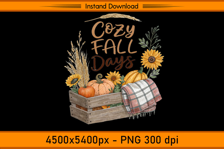 Cozy Fall Days Pumpkin Crate Sublimation Design PNG