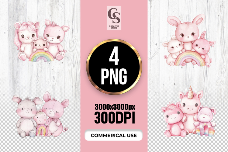 Cute Pastel Baby Animals Clipart Sublimation PNG