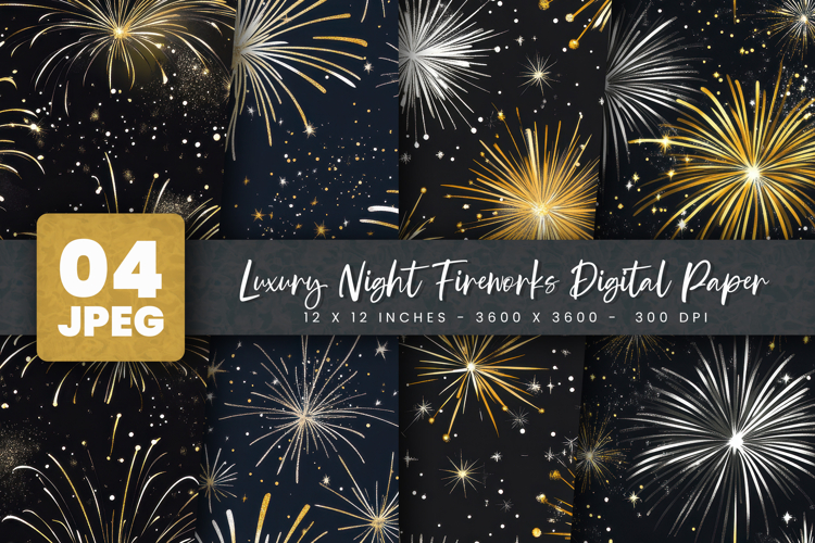 Luxury Night Fireworks Digital Paper