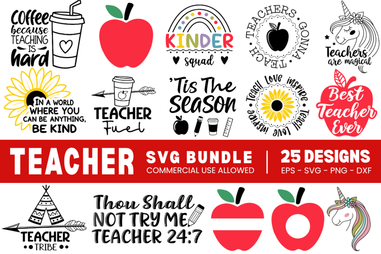 Teacher Bundle SVG, DXF, PNG, EPS, Teacher SVG Bundle