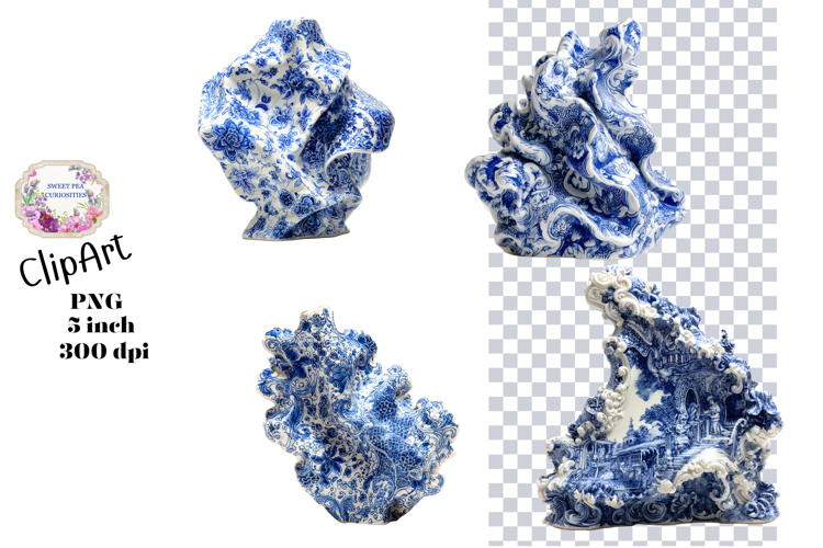 Blue Toile, Ephemera, PNG, Clipart, Junk Journal, flowers
