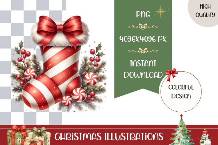 Christmas Sock Illustration, Cartoon Christmas Bow PNG