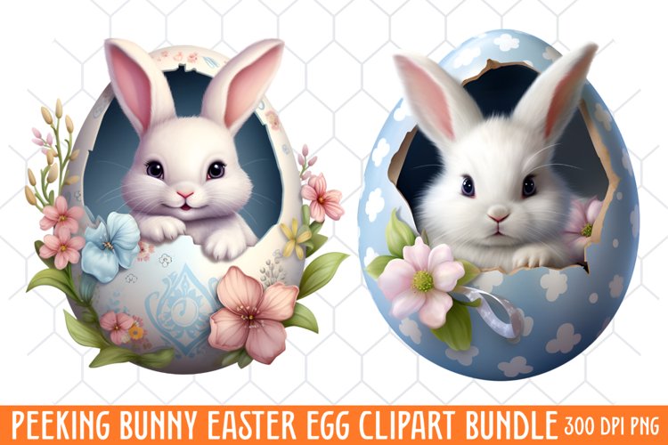 Peeking Bunny Easter Egg Clipart, Watercolor Bunny Peeking