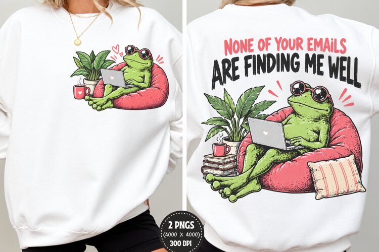 Funny Frog Front Back Shirt PNG, Work From Home Frog Front B example image 1