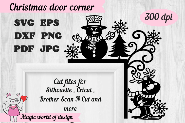 Christmas door corner svg, deer and snowman Ornament Svg