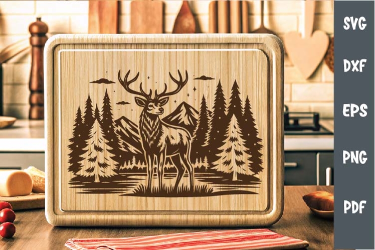 Vintage Deer Design, Cutting board laser SVG, Cricut
