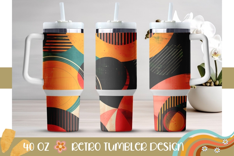 Retro Tumbler Template, Retro 40 Oz Tumbler Wrap Design