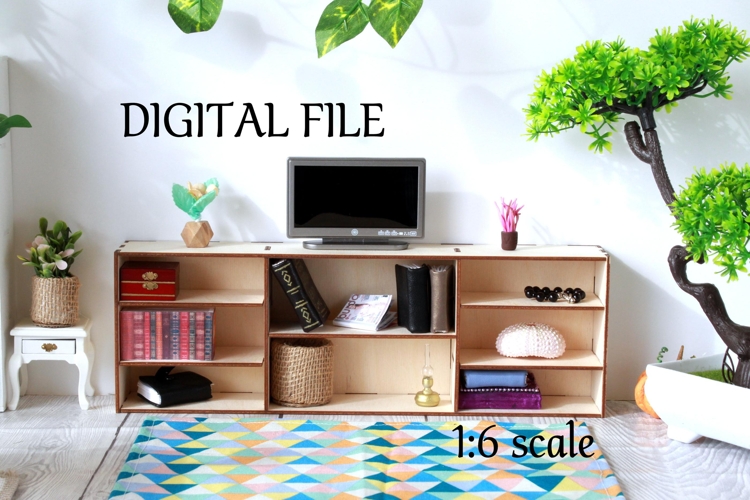 Miniature dollhouse bookcase drawer digital file, BJD doll