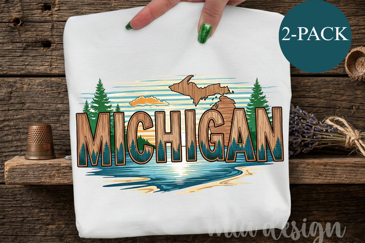 Michigan State PNG, Vintage Great Lakes Sublimation Design example image 1