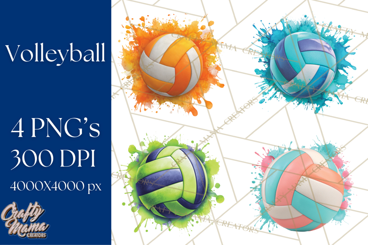 Volleyball Clipart PNG with Team Color Paint Splash Design