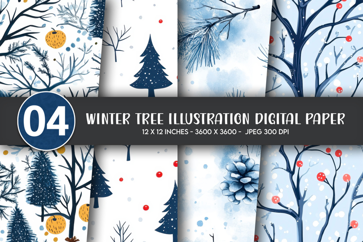 Winter Tree Illustration Digital Paper