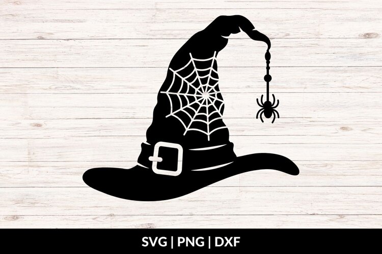 Witch Hat with Spider and Spiderweb SVG, PNG, DXF example image 1