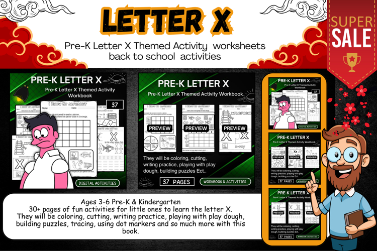 Pre-K Letter X Themed Activity Workbook worksheet