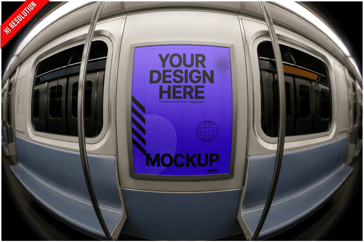 Subway Poster Mockup Fisheye Lens Mo