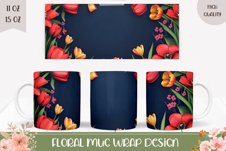 Flowers Mug Wrap, Red Tulips Mug Sublimation