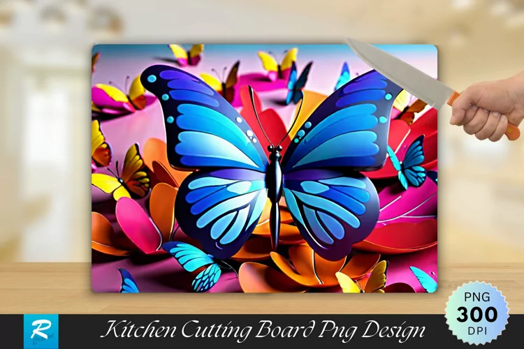 3D Colorful Butterfly Cutting Board Sublimation Design