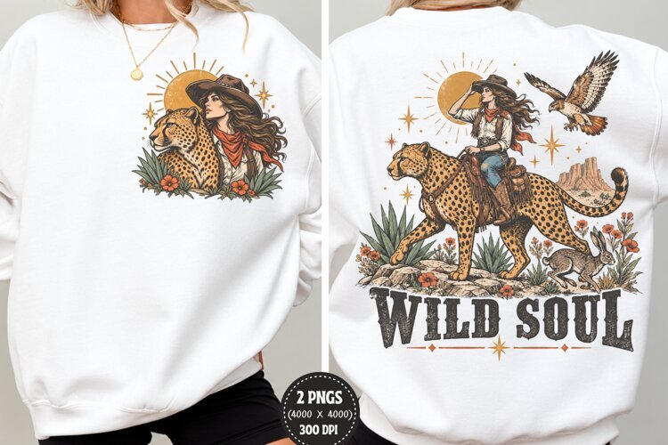 Wild Soul Front Back PNG, Cowgirl Cheetah Front Back Design, example image 1
