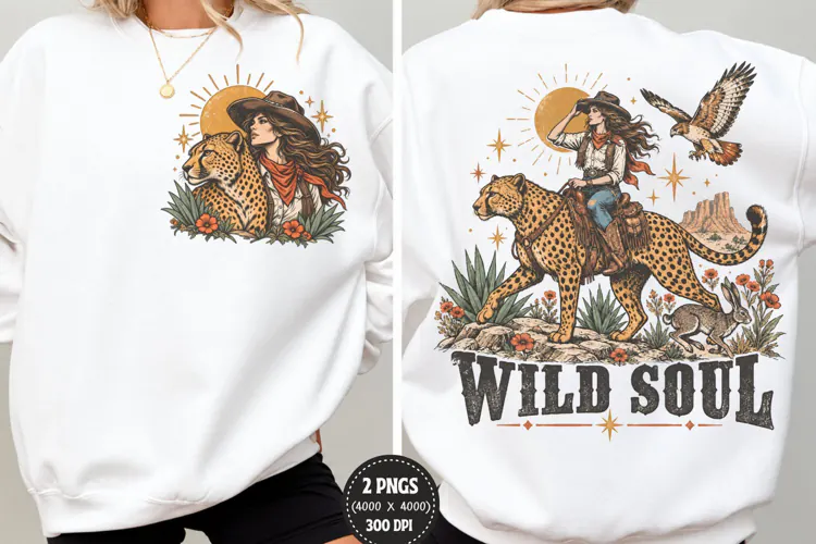 Wild Soul Front Back PNG, Cowgirl Cheetah Front Back Design,
